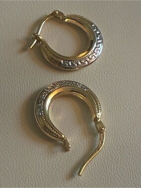 New Greek Key, Meandros Mini Hoops Sterling Silver & 14K Gold Plated, Stamped